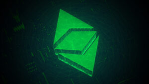 녹색 테크노 스타일의 Ethereum Classic(ETC) 암호화 로고의 개념 그래픽