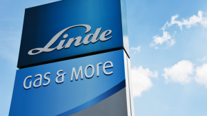 독일 하노버에 있는 Linde AG(LIN)의 로고 - Linde Group은 다국적 화학 회사입니다.